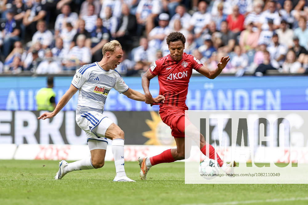 GER, Soccer, Men’s, 3rd Division, 2026–2027 Season, MSV Duisburg vs. FC Würzburger Kickers, Florian Krüger (Duisburg) and Liam Omore (Würzburg), Duisburg’s Schauinsland-Arena, North Rhine-Westphalia, Germany