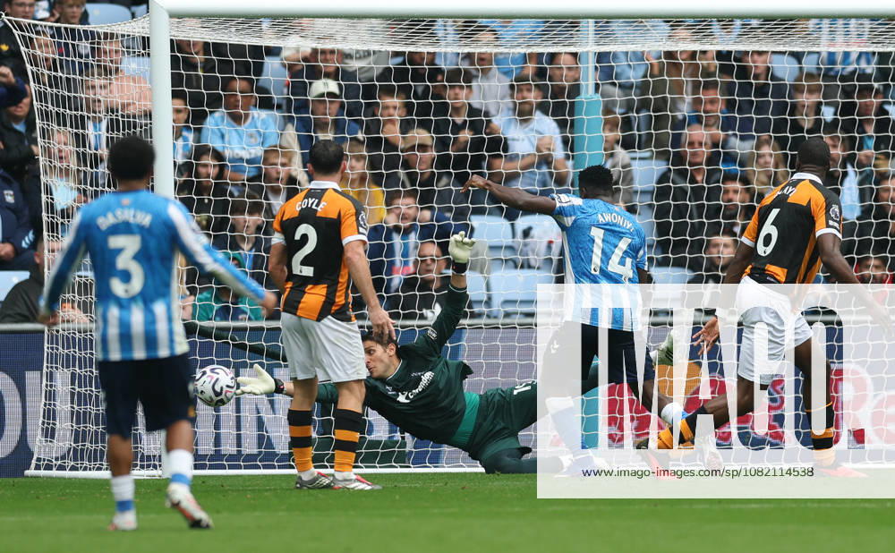 Coventry City v Hull City Premier League Hull City Goalkeeper Konstantinos Tzolakis makes a crucial save during the Premier League match at the Coventry Building Society Arena, Coventry 29 08 2026 UK Newspapers OUT