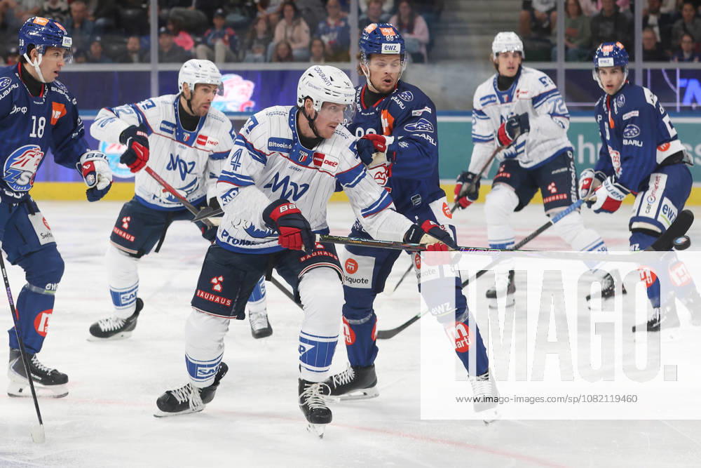 Zurich, SWITZERLAND, Swiss Life Arena, 2026–2027 Ice Hockey Season, Exhibition Game: ZSC Lions vs. Adler Mannheim, Dan Renouf (Lions) vs. Malte Strömwall (ZSC Lions)