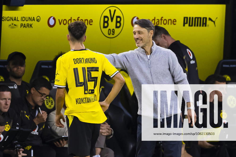 Soccer, Matchday 1 of the 1st Bundesliga, Borussia Dortmund vs. Hamburger SV; Giannis Konstantelias, Borussia Dortmund; Coach Niko Kovac, Borussia Dortmund; Dortmund, Signal Iduna Park, North Rhine-Westphalia, Germany; xRHR PHOTO DEx
