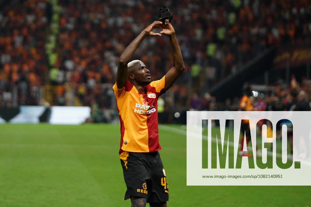 Victor Osimhen (C) of Galatasaray celebrates after scoring his team s third goal during the Turkish Super League 2026 27 match between Galatasaray and Goztepe at the Ali Sami Yen Sports Complex RAMS Park Stadium in Istanbul, Turkey, on August 29, 2026. Turkish Super League 2026 27 - Galatasaray Vs Goztepe - ZUMAu194 20260829_zip_u194_042