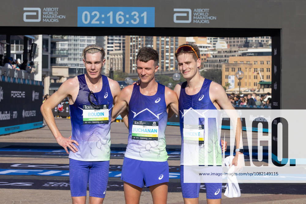 2026 SYDNEY MARATHON, AustraliaÕs Liam Boudin, Andrew Buchanan and Tim Vincent after finishing the 2026 Sydney Marathon in Sydney, Sunday, August 30, 2026. ( NO ARCHIVING, SYDNEY NEW SOUTH WALES AUSTRALIA