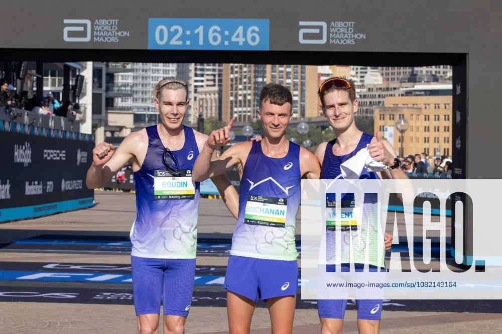 2026 SYDNEY MARATHON, AustraliaÕs Liam Boudin, Andrew Buchanan and Tim Vincent after finishing the 2026 Sydney Marathon in Sydney, Sunday, August 30, 2026. ( NO ARCHIVING, SYDNEY NEW SOUTH WALES AUSTRALIA