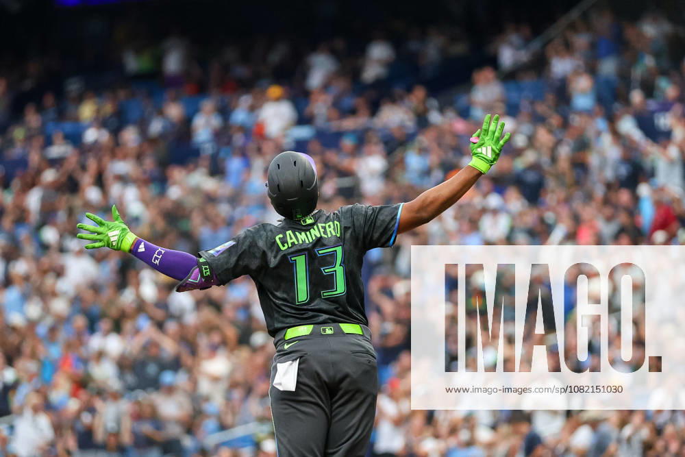 Tampa Bay Rays third baseman JUNIOR CAMINERO (13) reacts to hitting a homerun against the San Diego Padres. The Tampa Bay Rays hosted the San Diego Padres at Tropicana Field in St. Petersburg, FL. St. Petersburg USA - ZUMAm299 20260829_znp_m299_020