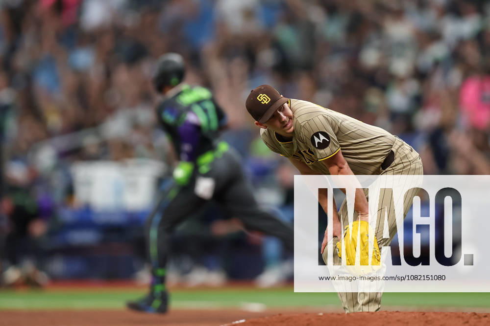 San Diego Padres pitcher WALKER BUEHLER (10) looks on after allowing a homerun to Tampa Bay Rays third baseman JUNIOR CAMINERO (13). The Tampa Bay Rays hosted the San Diego Padres at Tropicana Field in St. Petersburg, FL. St. Petersburg USA - ZUMAm299 20260829_znp_m299_028