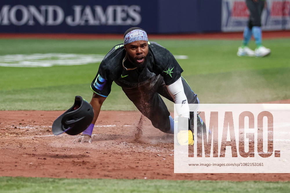 Tampa Bay Rays center fielder CEDRIC MULLINS (31) slides into home to score a run against the San Diego Padres. The Tampa Bay Rays hosted the San Diego Padres at Tropicana Field in St. Petersburg. MLB, Baseball Herren, USA 2026: Rays 7:6 Padres - ZUMAm299 20260829_znp_m299_006