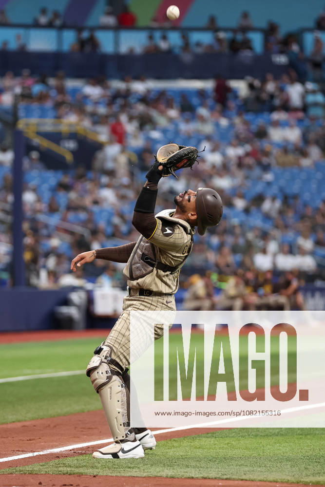 San Diego Padres catcher LUIS CAMPUSANO (12) catches a pop up in the infield against the Tampa Bay Rays. The Tampa Bay Rays hosted the San Diego Padres at Tropicana Field in St. Petersburg, FL. MLB, Baseball Herren, USA 2026: San Diego Padres 6:7 Tampa Bay Rays - ZUMAm299 20260829_znp_m299_048