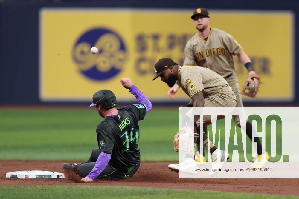 Tampa Bay Rays catcher LIAM HICKS (34) slides into second base against the San Diego Padres. The Tampa Bay Rays hosted the San Diego Padres at Tropicana Field in St. Petersburg, FL. St. Petersburg USA - ZUMAm299 20260829_znp_m299_042