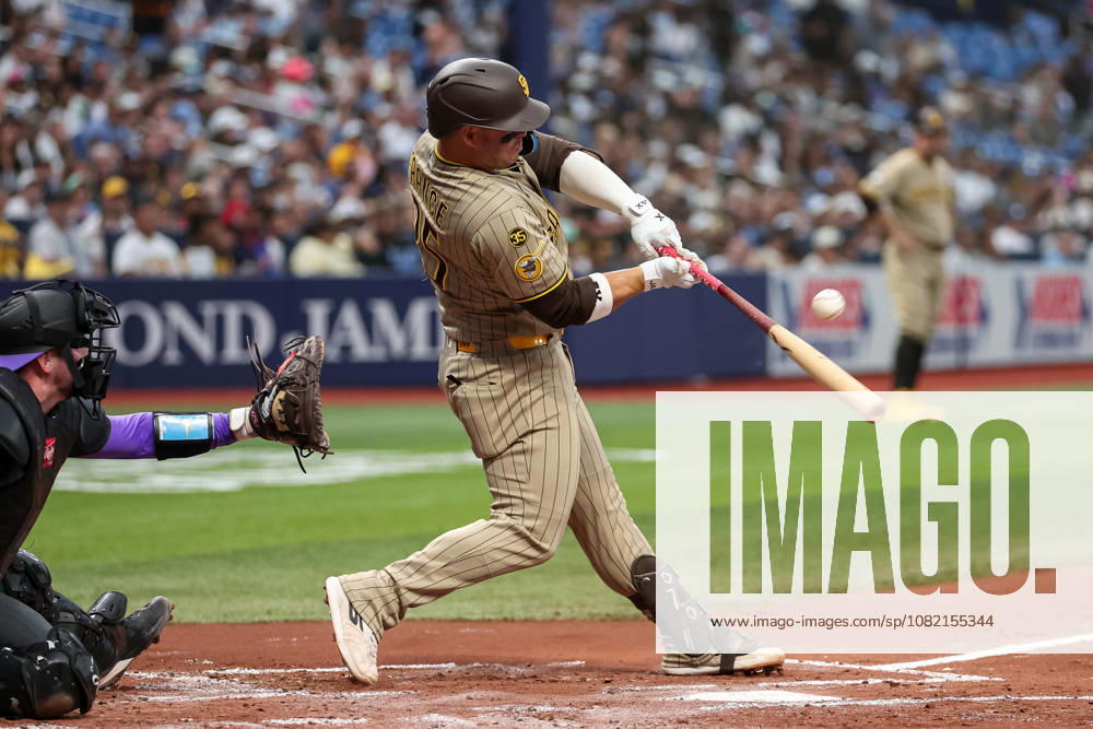 San Diego Padres first baseman TY FRANCE (25) hits a pitch during a game against the Tampa Bay Rays . The Tampa Bay Rays hosted the San Diego Padres at Tropicana Field in St. Petersburg, FL. St. Petersburg USA - ZUMAm299 20260829_znp_m299_045