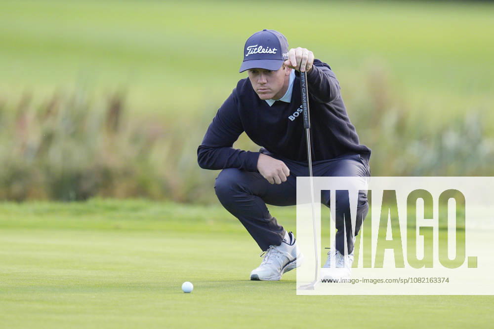 SUTTON COLDFIELD, ENGLAND - AUG 30: Daniel Hillier (NZL) lines up a putt on the eighth green during the delayed Round 3 at the 2026 Husqvarna British Masters at The Belfry, Sutton Coalfield on August 30, 2026 in Warwickshire, England The 2026 Husqvarna British Masters