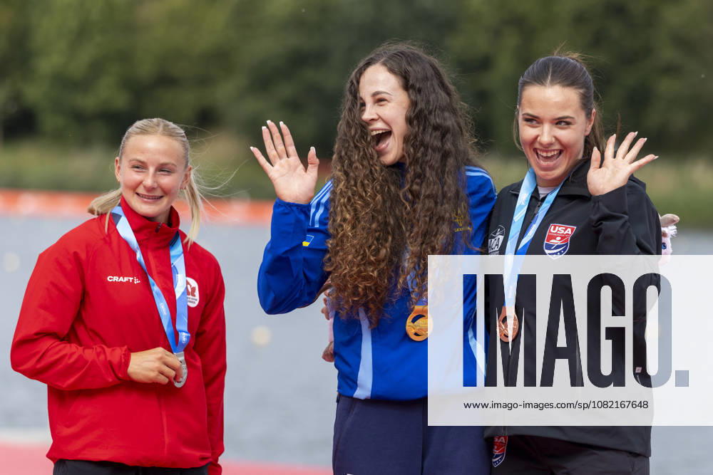 ICF Canoe Sprint and Paracanoe World Championships Sophia Jensen,Liudmyla Luzan,Nevin Harrison at the medal ceremony during the 2026 ICF World Championships in Canoe Sprint and Para-canoe in PoznaÅ , Poland, on 30 August 2026. Poznan Poland