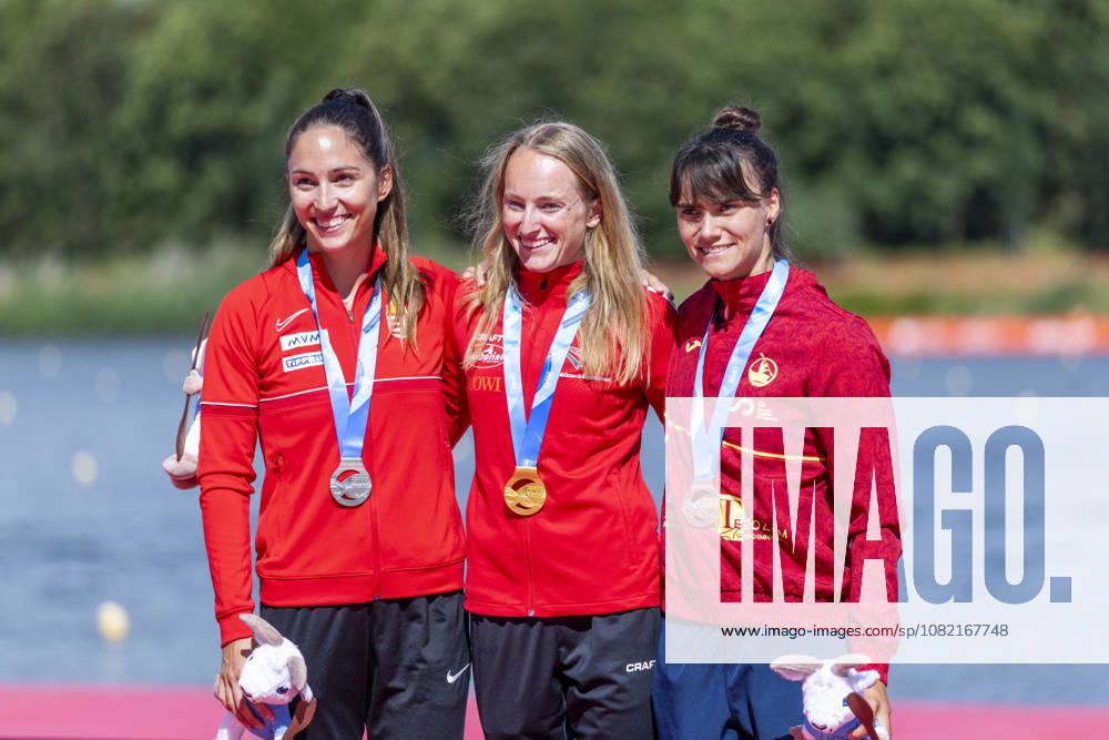 ICF Canoe Sprint and Paracanoe World Championships Anna Lucz,Frederikke Hauge Moercke, Sara Ouzande at the medal ceremony during the 2026 ICF World Championships in Canoe Sprint and Para-canoe in PoznaÅ , Poland, on 30 August 2026. Poznan Poland