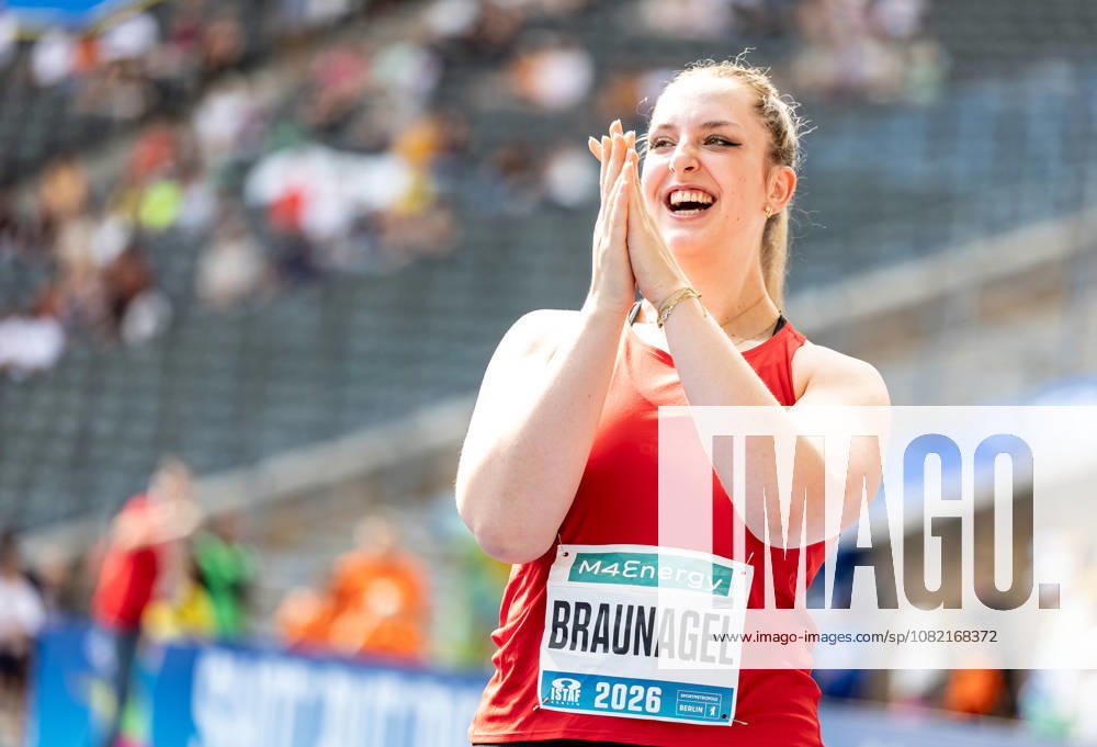 ISTAF 2026 Berlin, August 30, 2026: Discus thrower Leia BRAUNAGEL (GER, Germany) expresses her exuberant joy at the ISTAF Berlin on August 30, 2026, at the Olympic Stadium in Berlin, Germany