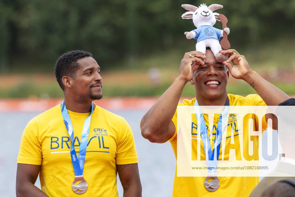 ICF Canoe Sprint and Paracanoe World Championships Gabriel Assuncao Nasciemiento,Jacky Jamael Nascimento Godmann at the medal ceremony during the 2026 ICF World Championships in Canoe Sprint and Para-canoe in PoznaÅ , Poland, on 30 August 2026. Poznan Poland