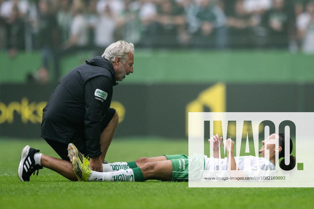 Hammarby s Amin Boudri is in pain during the Allsvenskan soccer match between AIK and Hammarby on August 30, 2026, in Stockholm