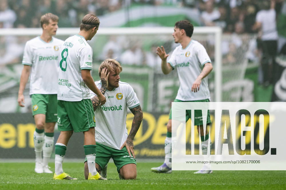 Hammarby s Victor Eriksson is in pain during the Allsvenskan soccer match between AIK and Hammarby in Stockholm