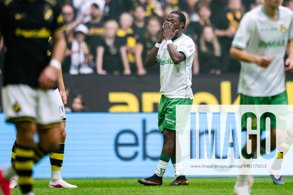 Hammarby s Frank Junior Adyei looks dejected during the Allsvenskan soccer match between AIK and Hammarby on August 30, 2026, in Stockholm