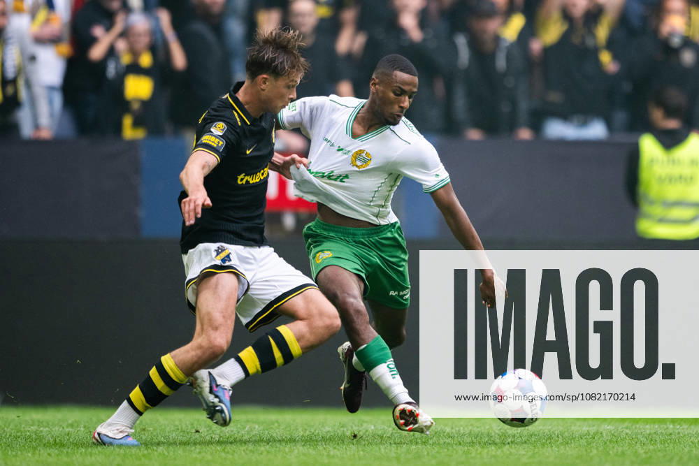 AIK s Wilmer Olofsson and Hammarby s Paulos Abraham during the Allsvenskan soccer match between AIK and Hammarby on August 30, 2026, in Stockholm