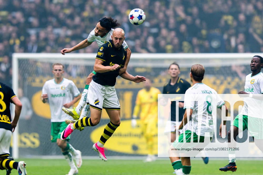 Hammarby s Amin Boudri and AIK s Amel Mujanic during the Allsvenskan soccer match between AIK and Hammarby on August 30, 2026, in Stockholm