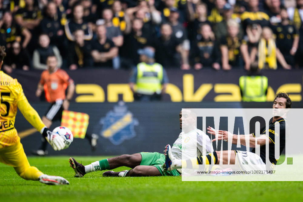 Hammarby s Paulos Abraham and AIK s Hervé Matthys during the Allsvenskan soccer match between AIK and Hammarby on August 30, 2026, in Stockholm