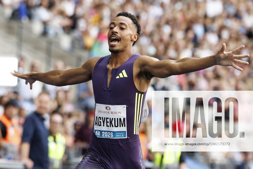 Emil AGYEKUM (GER Germany) wins the 400m hurdles during the ISTAF at Olympic Stadium on August 30, 2026 in Berlin, Germany. Germany