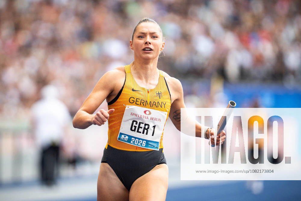 Gina LÜCKENKEMPER (GER Germany) competing in the 4x100M Mixed Relay, during the ISTAF at Olympic Stadium on August 30, 2026 in Berlin, Germany.