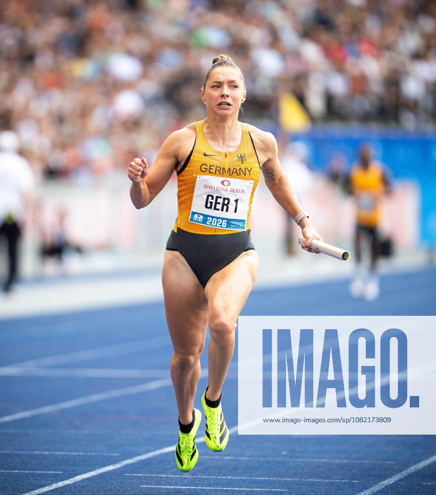 Gina LÜCKENKEMPER (GER Germany) competing in the 4x100M Mixed Relay, during the ISTAF at Olympic Stadium on August 30, 2026 in Berlin, Germany.