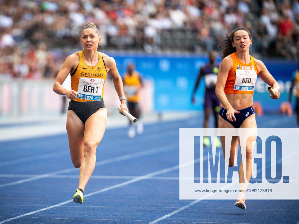 Gina LÜCKENKEMPER (GER Germany) competing in the 4x100M Mixed Relay, during the ISTAF at Olympic Stadium on August 30, 2026 in Berlin, Germany.