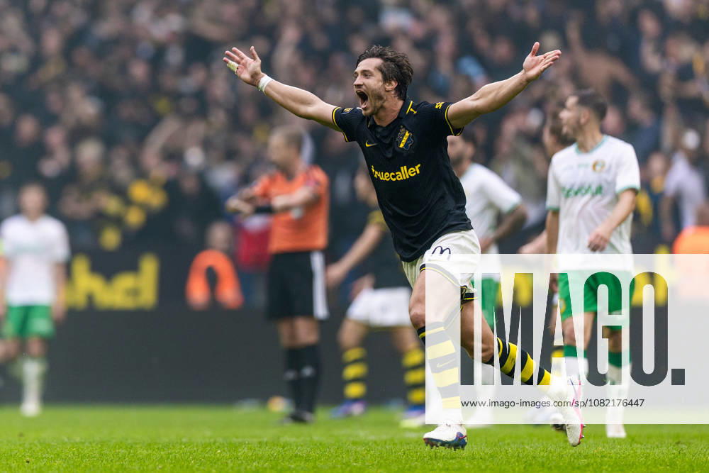 AIK s Hervé Matthys celebrates after the Allsvenskan soccer match between AIK and Hammarby on August 30, 2026, in Stockholm