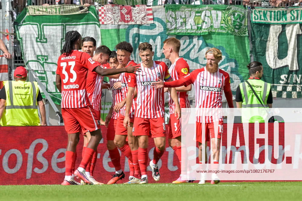 Celebration of the 1-0 goal by Yuito Suzuki, SC Freiburg, 14 GER, SC Freiburg vs. Werder Bremen, Soccer, Bundesliga, Matchday 1, 2026–2027 Season, August 30, 2026 DFL and DFB regulations prohibit any use of photographs as image sequences and or quasi-video GER, SC Freiburg vs. Werder Bremen, soccer, Bundesliga, Matchday 1, 2026–2027 season, August 30, 2026, Freiburg