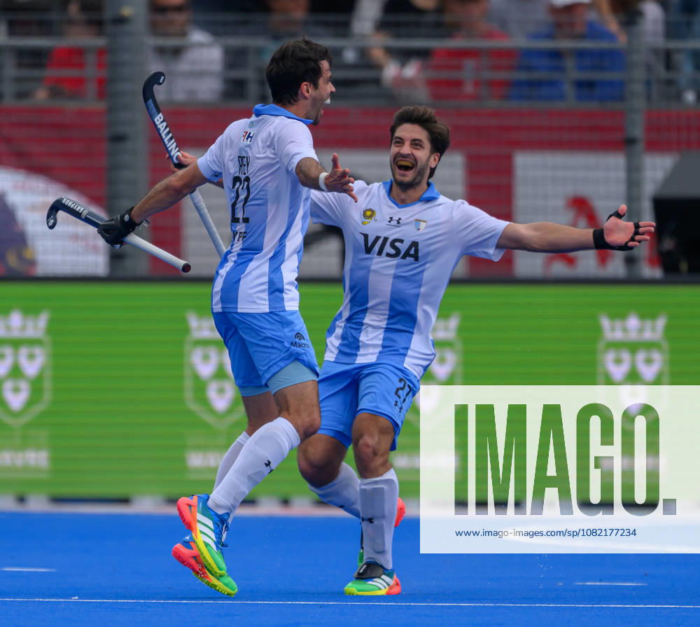 Mens Hockey World Cup Bronze Medal Match Matias Rey (C) of Argentina (Los Leones) celebrates after scoring the winning goal in a 2-1 victory over Netherlands during the Mens FIH Hockey World Cup Bronze Medal Match at Belfius Hockey Arena, Brussels 30 08 2026 UK Newspapers OUT