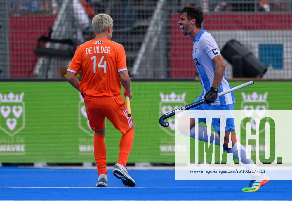 Mens Hockey World Cup Bronze Medal Match Matias Rey (C) of Argentina (Los Leones) celebrates after scoring the winning goal in a 2-1 victory over Netherlands during the Mens FIH Hockey World Cup Bronze Medal Match at Belfius Hockey Arena, Brussels 30 08 2026 UK Newspapers OUT