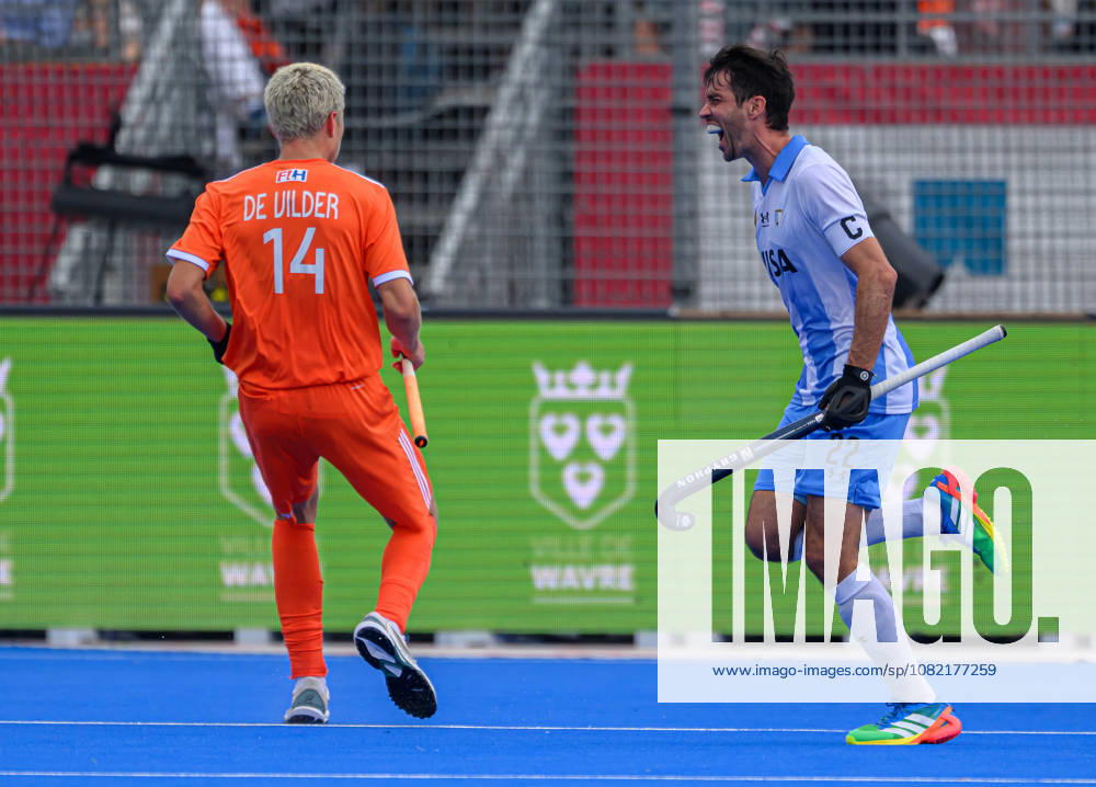 Mens Hockey World Cup Bronze Medal Match Matias Rey (C) of Argentina (Los Leones) celebrates after scoring the winning goal in a 2-1 victory over Netherlands during the Mens FIH Hockey World Cup Bronze Medal Match at Belfius Hockey Arena, Brussels 30 08 2026 UK Newspapers OUT
