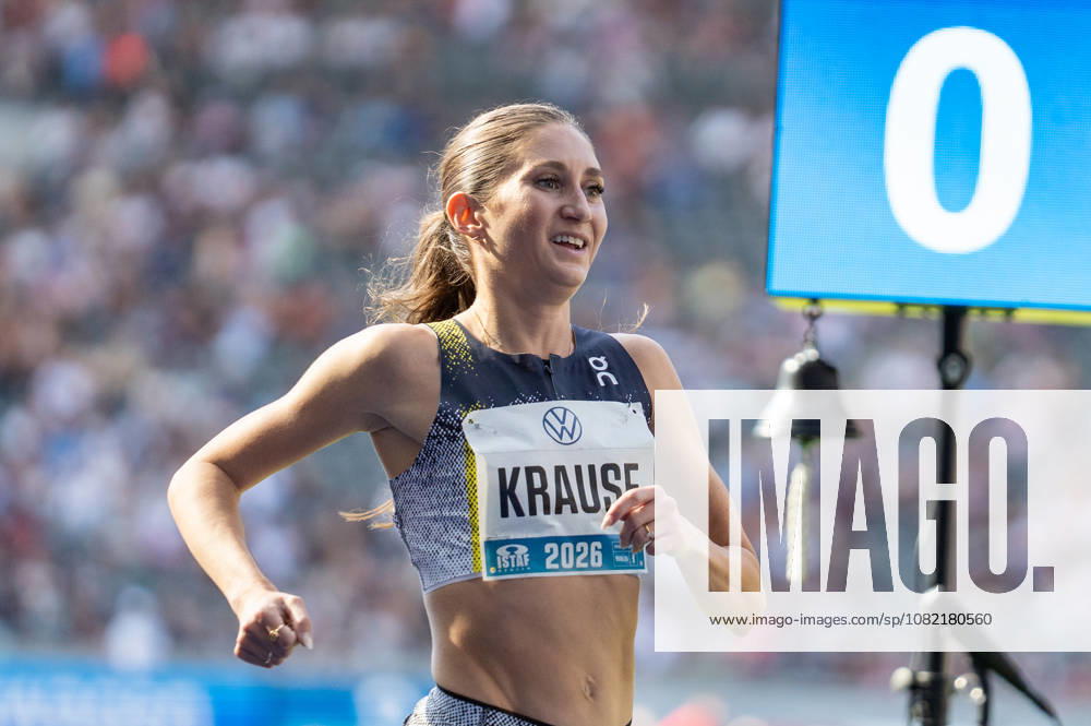 German Track and Field, Track and Field Meet, ISTAF 2026 Sports Festival on August 30, 2026, at the Berlin Olympic Stadium—Finish Line of the 2,000-Meter Steeplechase, Gesa Krause