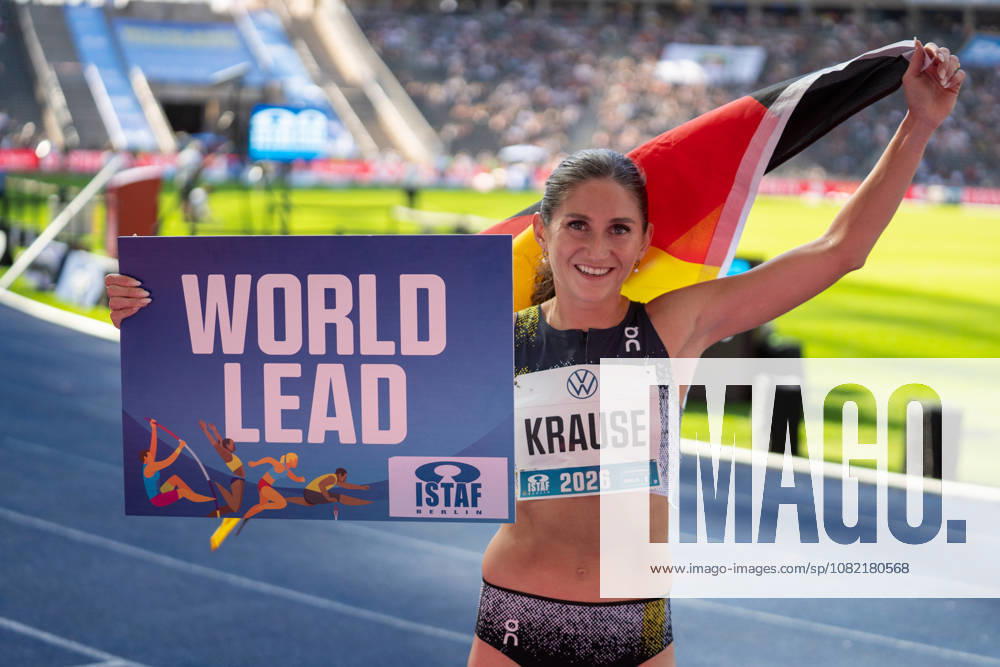 German Track and Field, Track and Field Meet, ISTAF 2026 Sports Festival on August 30, 2026, at the Olympic Stadium in Berlin—Finish Line of the 2,000-Meter Steeplechase, Gesa Krause
