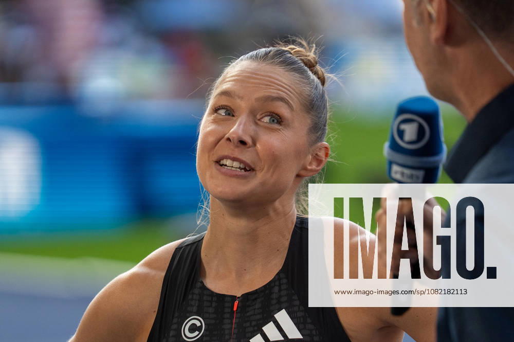 German Track and Field, Track and Field Meet, ISTAF 2026 Sports Festival on August 30, 2026, at the Olympic Stadium in Berlin; Women s 100-meter Finish; Gina Lückenkemper (Germany); Interview after the race