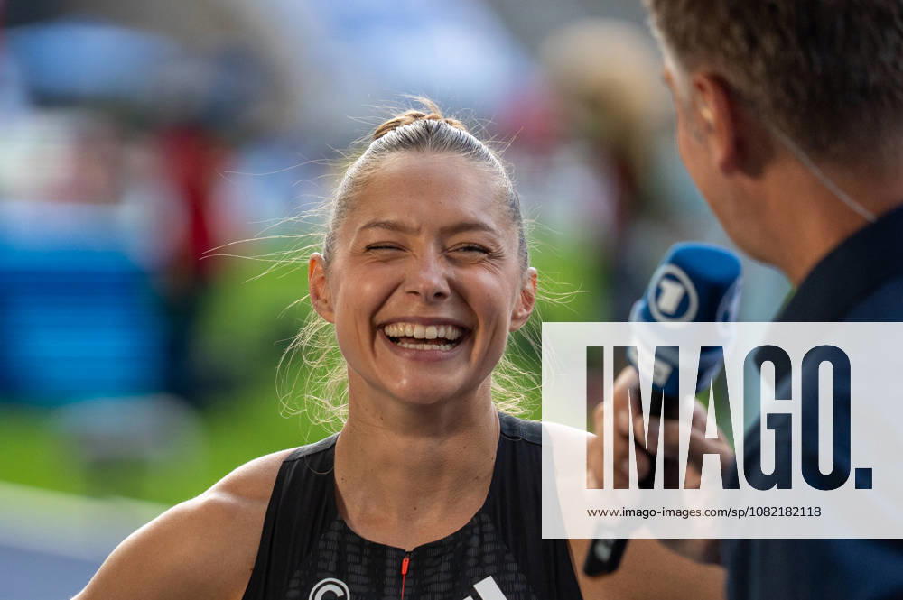 German Track and Field, Track and Field Meet, ISTAF 2026 Sports Festival on August 30, 2026, at the Olympic Stadium in Berlin; Women s 100-meter Finish; Gina Lückenkemper (Germany); Interview after the race