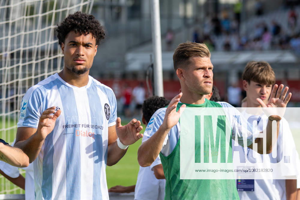 After the game, among the fans: Adrian Calderon 12 (TSV 1860 Munich), Florian Niederlechner 7 (TSV 1860 Munich), TSV 1860 Munich vs. TSV Landsberg, Soccer, Bavarian Regional League, Matchday 6, August 30, 2026. DFB regulations prohibit any use of photographs as image sequences and or quasi-video. Munich, Bavaria, Germany