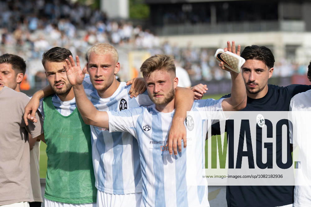 After the game among the fans: TSV 1860 Munich vs. TSV Landsberg, soccer, Bavarian Regional League, Matchday 6, August 30, 2026. DFB regulations prohibit any use of photographs as image sequences and or quasi-video. Munich, Bavaria, Germany