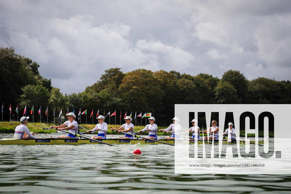 30th August 2026; Bosbaan, Amsterdam, Holland, Netherlands; 2026 World Rowing Championships, Final Day; Final A; Great Britain Womens Eight (W8+) with Elizabeth Witt, Jade Lindo, Amelia Standing, Katherine George, Lauren Irwin, Eve Stewart, Heidi Long and Annie Campbell-Orde, coxed by Jack Tottem warm up AnthonyxBenoit