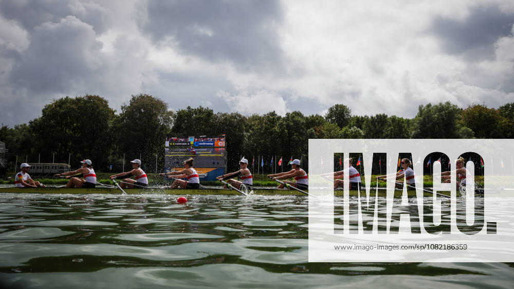 30th August 2026; Bosbaan, Amsterdam, Holland, Netherlands; 2026 World Rowing Championships, Final Day; Final A; Germany Womens Eight (W8+) with Nora Peuser, Paula Hartmann, Olivia Clotten, Antonia Galland, Pia Greiten, Annabelle Bachmann, Luise Bachmann and Tabea Schendekehl, coxed by Florian Koch warm up AnthonyxBenoit