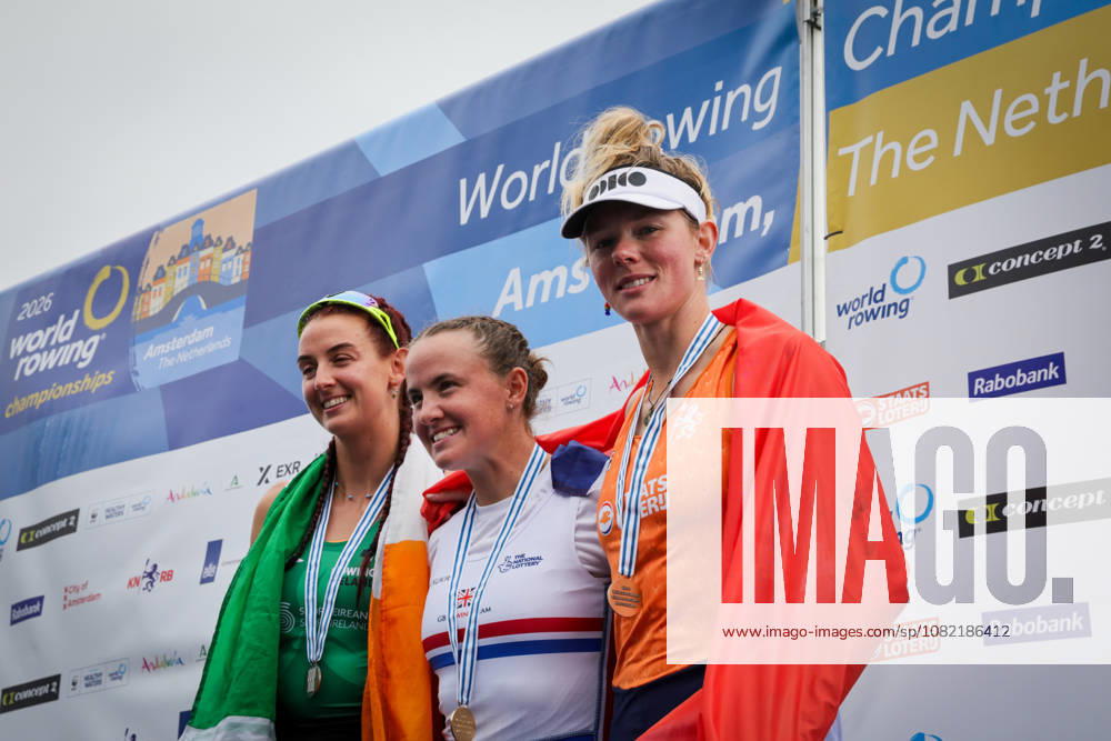 30th August 2026; Bosbaan, Amsterdam, Holland, Netherlands; 2026 World Rowing Championships, Final Day; the medal ceremony; Netherlands Womens Single Sculls (W1x) with Karolien Florijn bronze medallist AnthonyxBenoit
