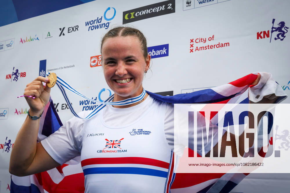 30th August 2026; Bosbaan, Amsterdam, Holland, Netherlands; 2026 World Rowing Championships, Final Day; the medal ceremony; Great Britain Womens Single Sculls (W1x) with Lauren Henry gold medallist AnthonyxBenoit