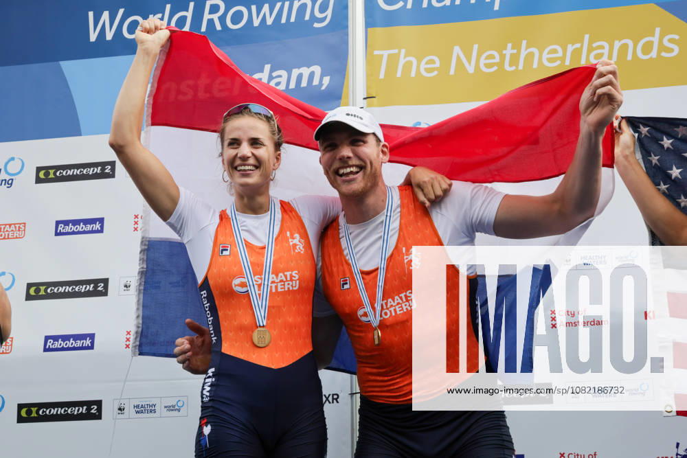 30th August 2026; Bosbaan, Amsterdam, Holland, Netherlands; 2026 World Rowing Championships, Final Day; the medal ceremony; Netherlands Mixed Double Sculls (Mix2x) with Roos de Jong and Simon van Dorp gold medallists AnthonyxBenoit