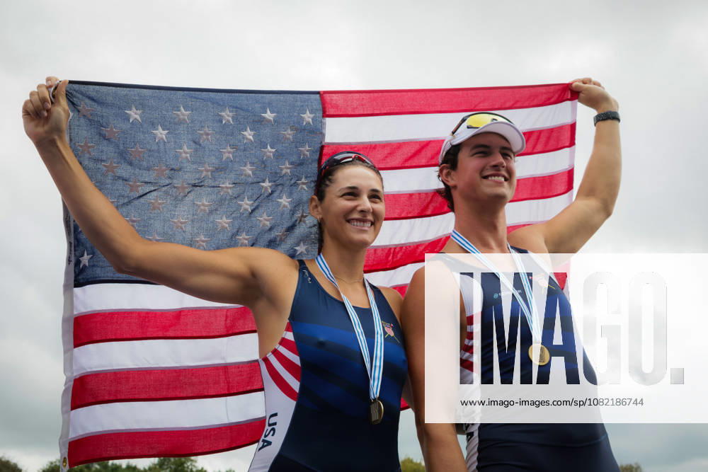 30th August 2026; Bosbaan, Amsterdam, Holland, Netherlands; 2026 World Rowing Championships, Final Day; the medal ceremony; United States Mixed Double Sculls (Mix2x) with Sophia Vitas and Cedar Cunningham bronze medallists AnthonyxBenoit