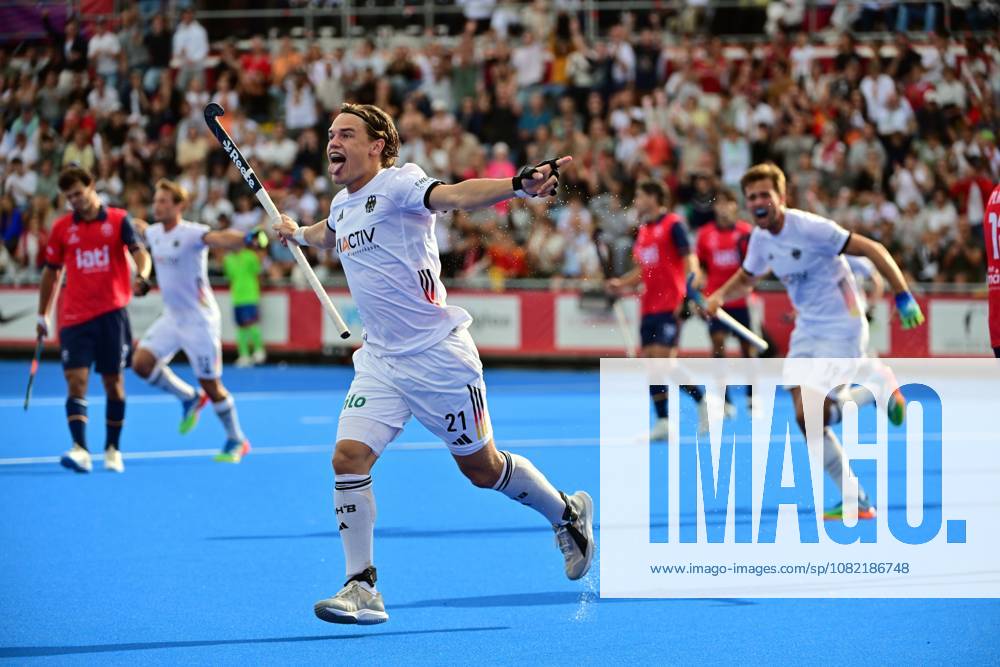 German Michel Struthoff celebrate after scoring during a Field hockey, Feldhockey game between Spain and Germany, the men s final at the 2026 Hockey World Cup, on Sunday 30 August 2026, in Wavre. The 2026 edition of the Hockey World Cup takes place in Belgium and The Netherlands from August 15 to August 30. DIRKxWAEM x184757368x