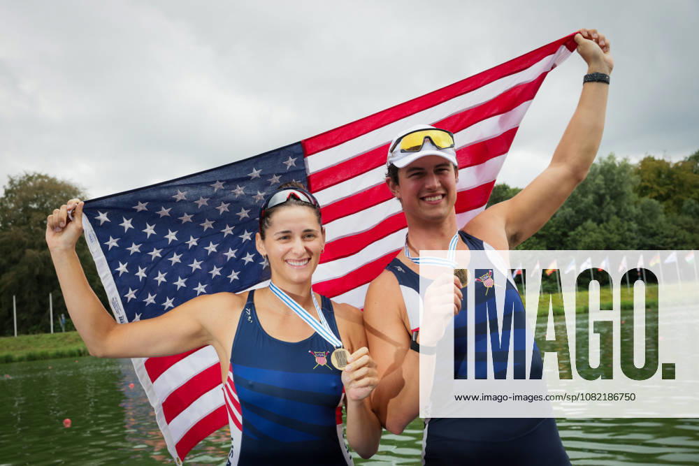 30th August 2026; Bosbaan, Amsterdam, Holland, Netherlands; 2026 World Rowing Championships, Final Day; the medal ceremony; United States Mixed Double Sculls (Mix2x) with Sophia Vitas and Cedar Cunningham bronze medallists AnthonyxBenoit