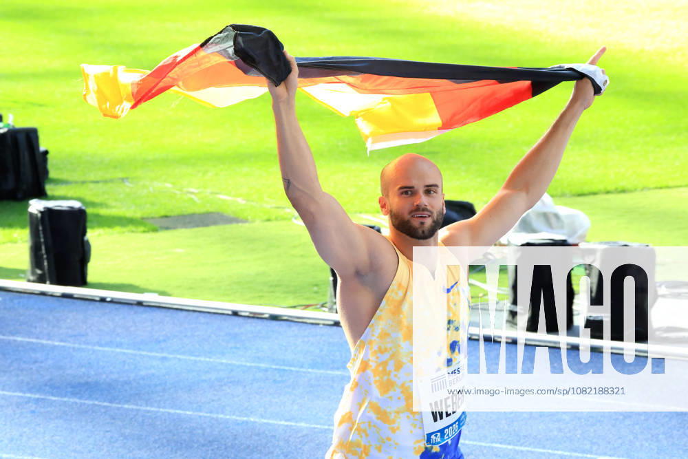 Track and Field, GER DEU, Berlin, Germany, ISTAF Javelin Throw, Julian Weber Celebrating, cheering, joy, happiness, happy, positive emotions, Berlin, Berlin Olympic Stadium, Berlin, Germany