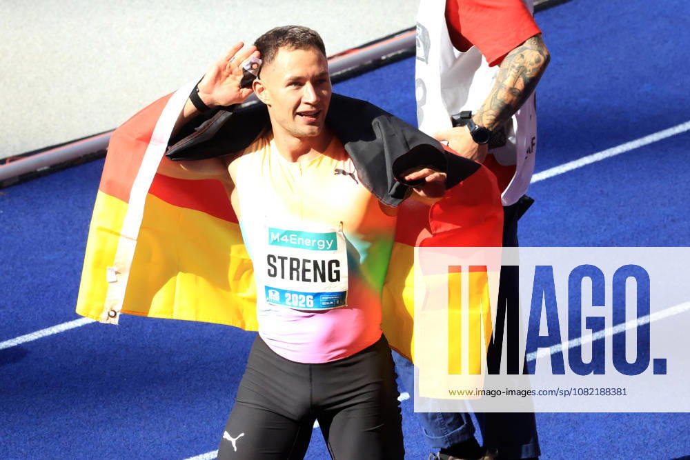 Track and Field, GER DEU, Berlin, Germany, ISTAF 100m Para Men, Felix Streng, with the German flag, Berlin, Berlin Olympic Stadium, Berlin, Germany