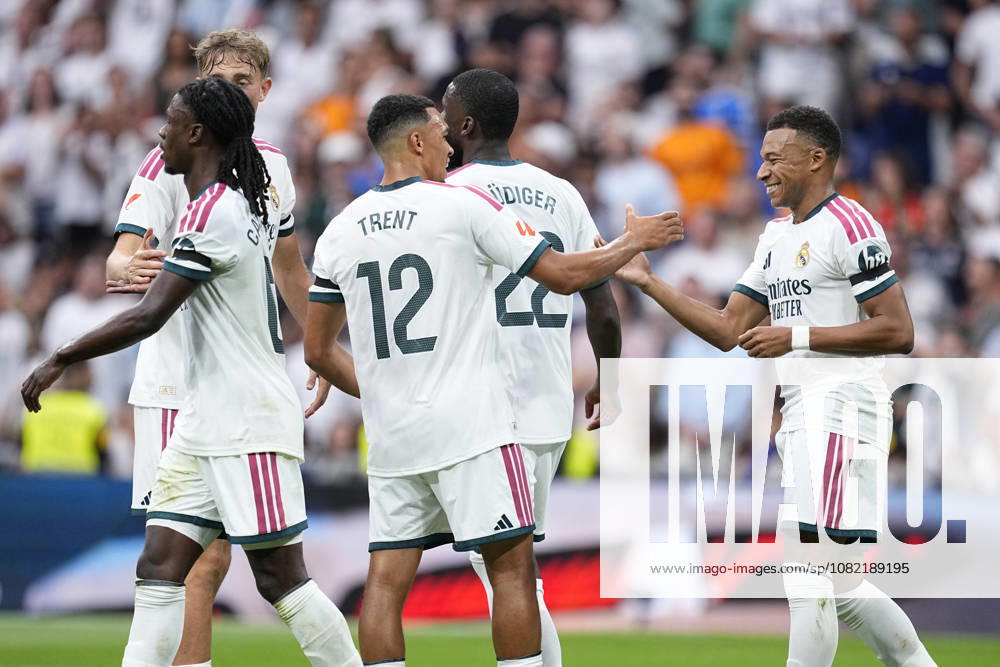 Kylian Mbappe of Real Madrid CF celebrates after scoring his team s third goal during the Spanish League, LaLiga EA Sports, football match played between Real Madrid and Malaga CF at Bernabeu stadium on August 30, 2026, in Madrid, Spain. Madrid Spain - ZUMAa181 20260830_zaa_a181_105